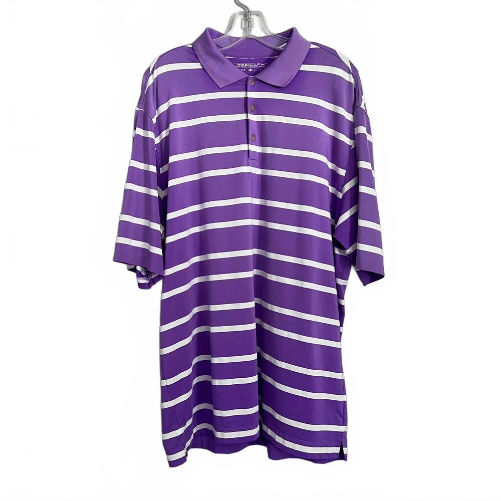 Nike Golf Dri-Fit Polo Shirt Mens XL Purple Ombre Striped Performance Stretch
